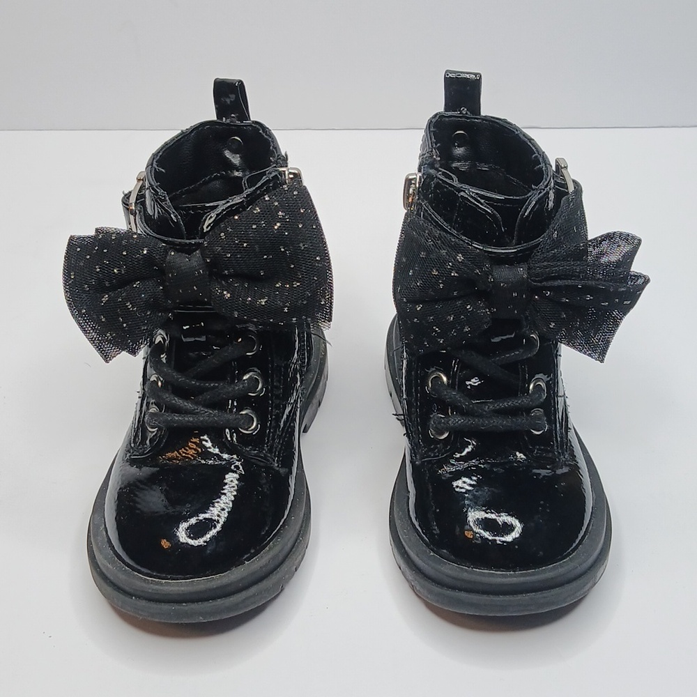 Nine West toddler combat‎ boots in black patent leather